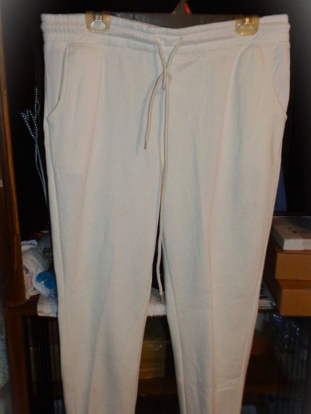 NEW JUST BE WHITE JOGGER PANTS-SZ 1X-GATHERED ANKLES,DRAWSTRING ELASTIC WAIST,ET